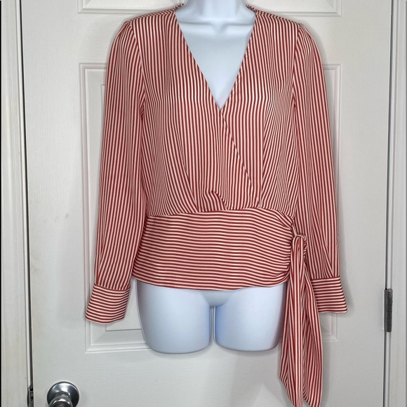 Chelsea28 Tops - Chelsea28 red and white striped wrap top size XS